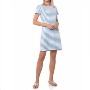Sail to Sable Blue White Striped Shift Dress Gold Zipper Size L